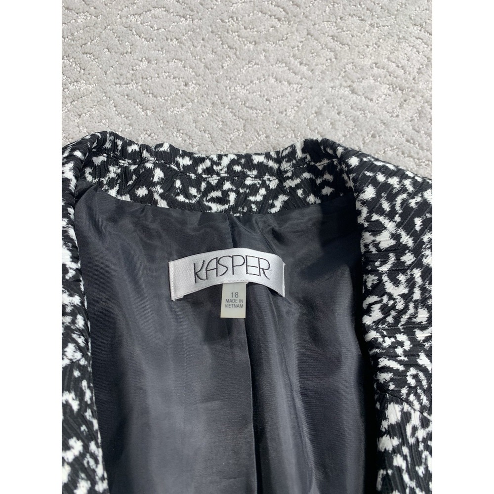 Kasper Womens Size 18 Black White Textured Open Front Career Blazer - Picture 6 of 9